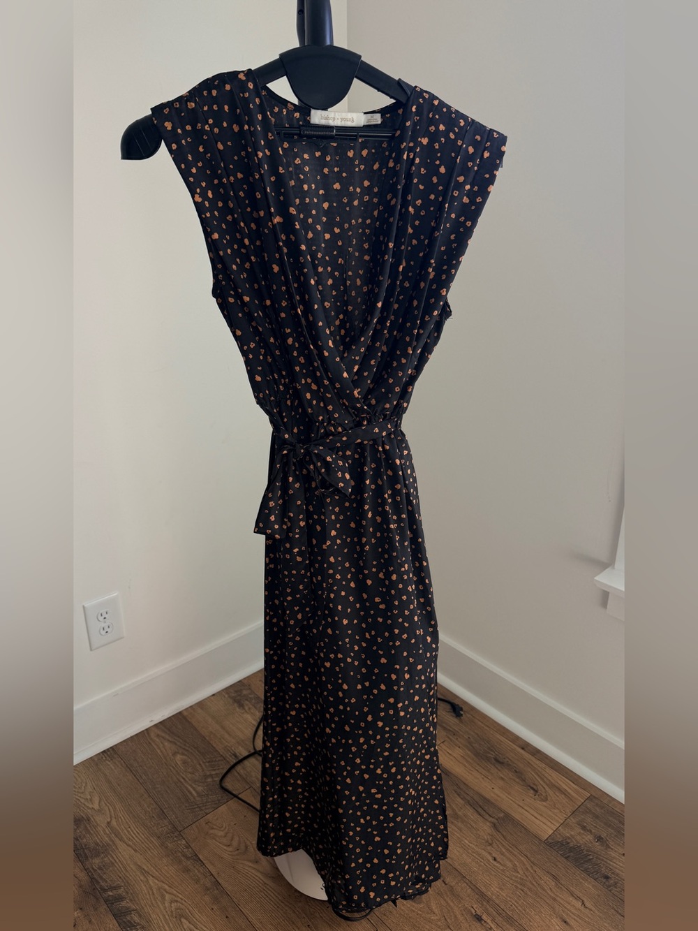 Bishop + Young Black Abstract Print Surplus Midi Wrap Dress - Size M